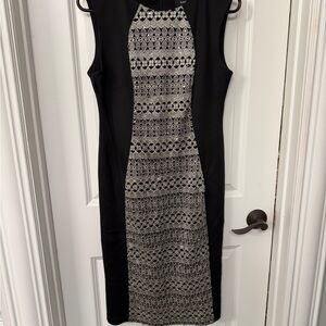 R&M Richards Black Midi Dress with Silver Lace Center Panel